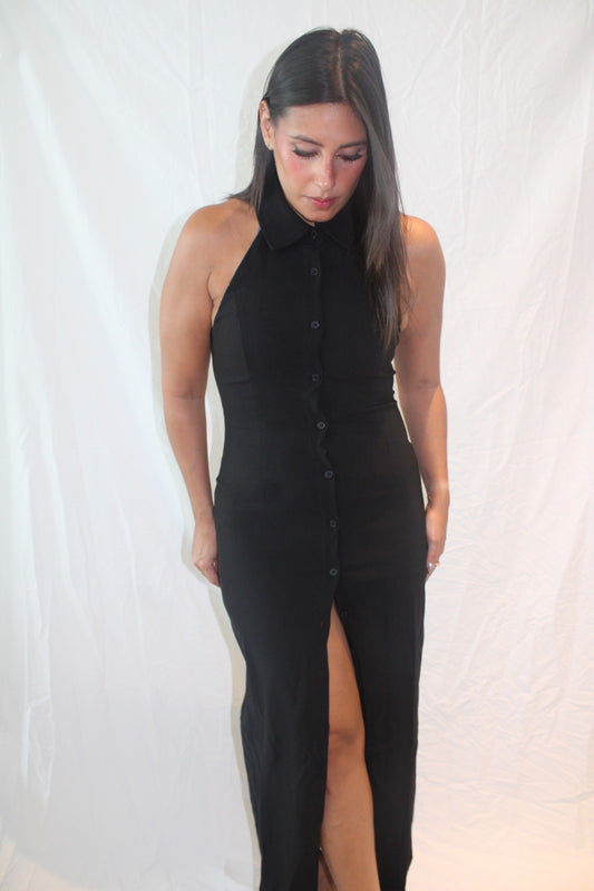Button Halter Dress