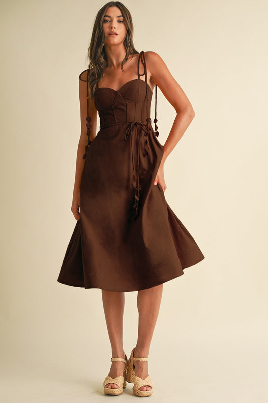 Flower detail brown dress