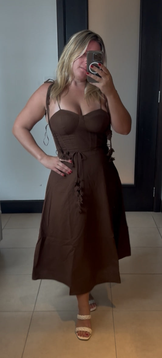 Flower detail brown dress