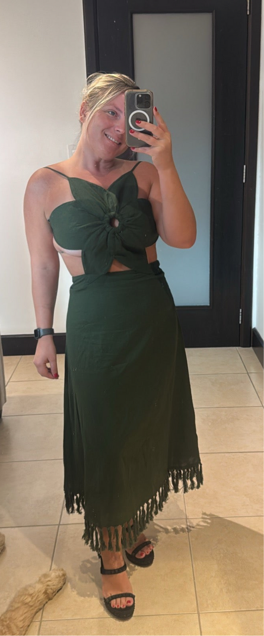 Forest green flower dress- pre-order