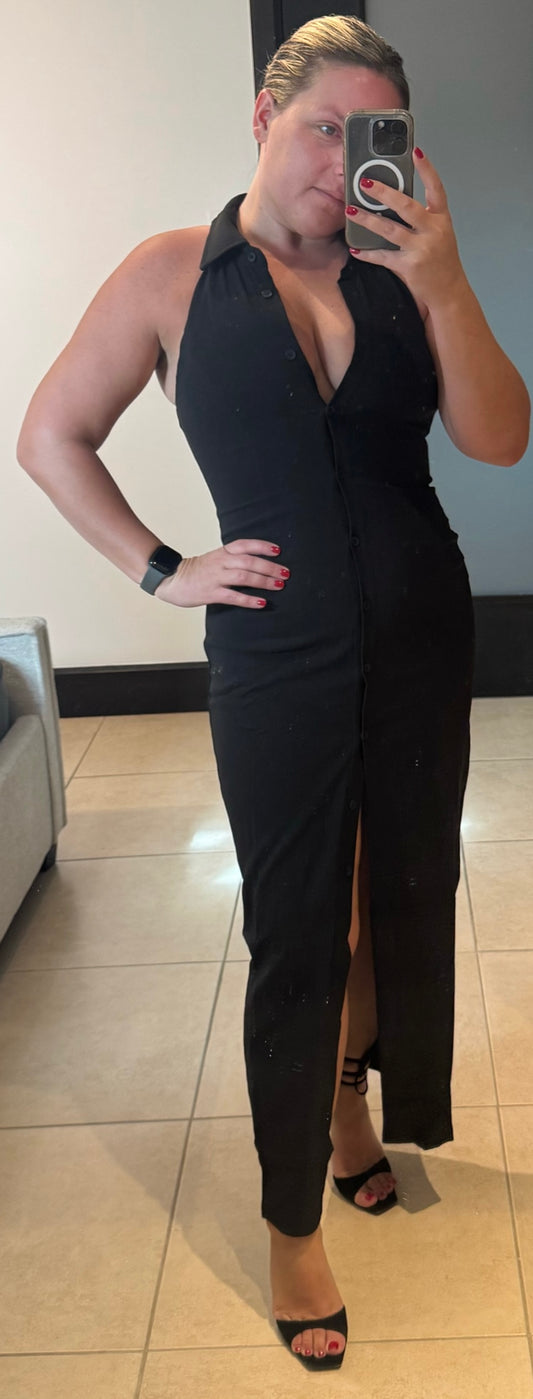 Button Halter Dress