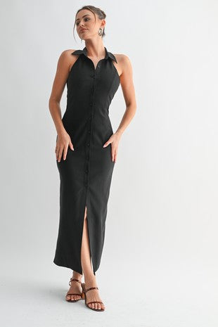 Button Halter Dress