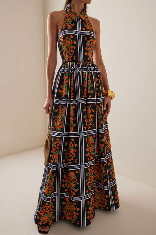 Printed Backless Maxi Sundress