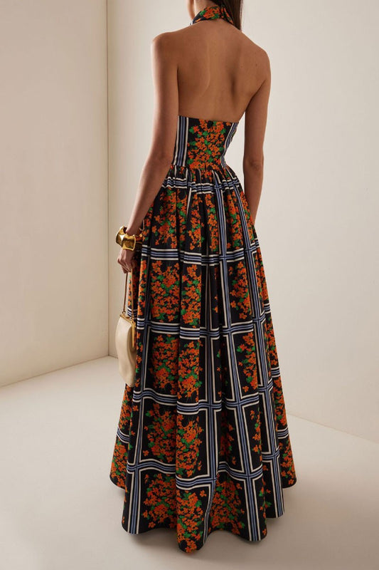 Printed Backless Maxi Sundress